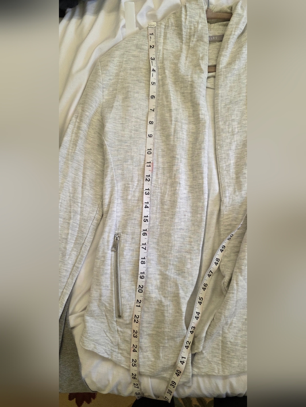 🍁Tart Heather Gray Open Front Cardigan Small Draped Zip Pocket Lightweight - Picture 4 of 7